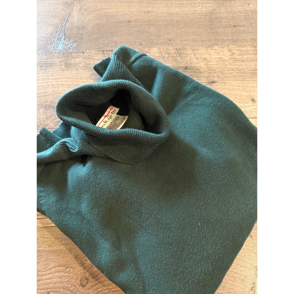Talbots Womens Forest Green 100% Cotton Turtleneck Sweater Large Raglan Sleeve